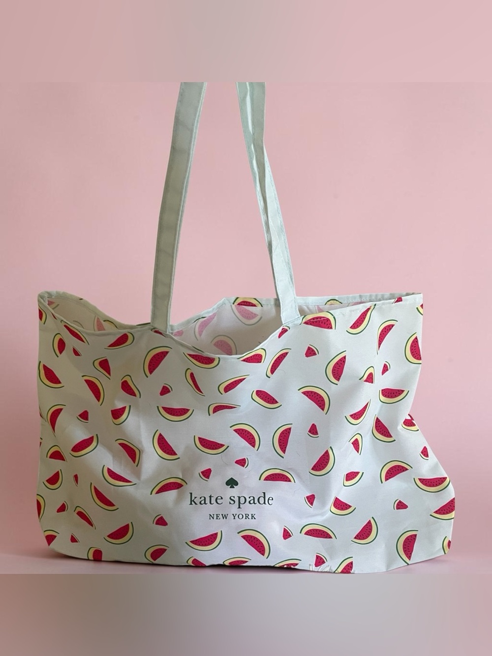 kate spade White Canvas Tote with Pink Watermelon Print NWOT